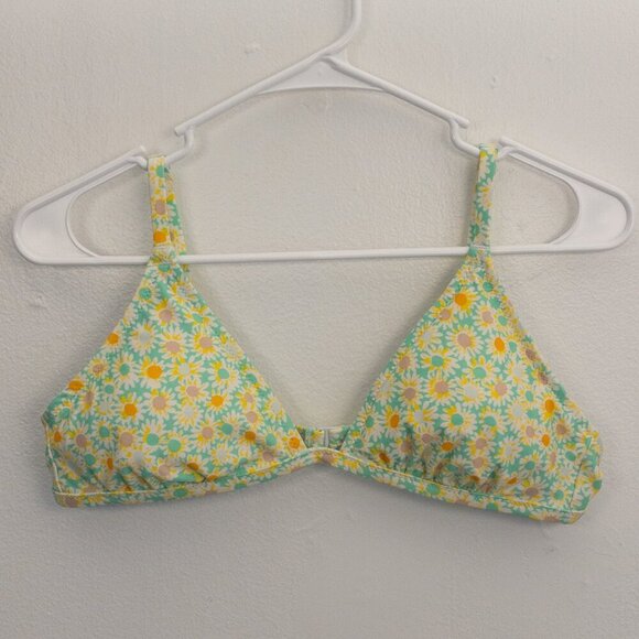 Aerie Real Good Floral Triangle Bikini Top Size Large Light Blue Yellow - Picture 1 of 3